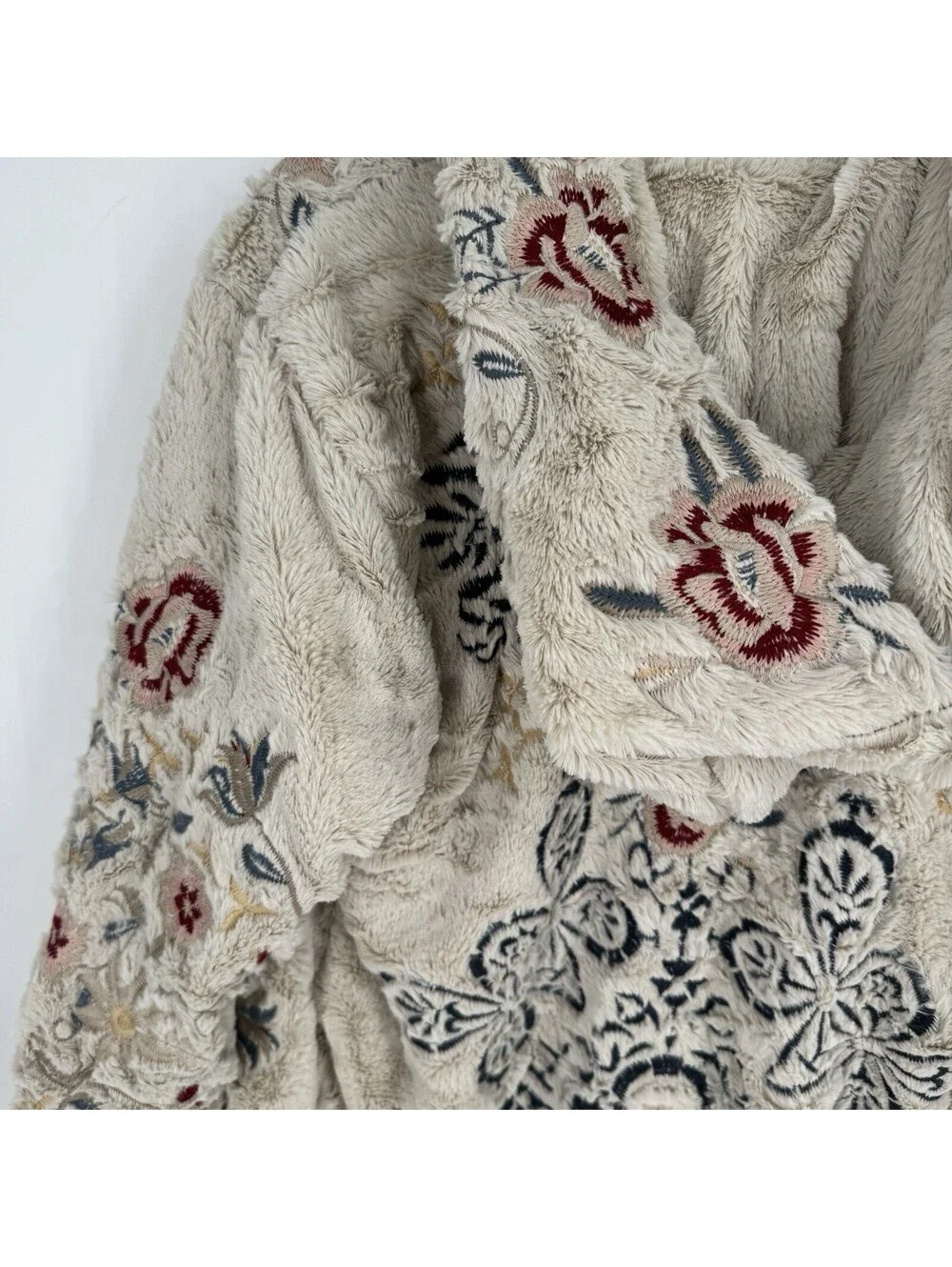 Johnny Was Biya coat womens medium M embroidered hooded faux fur boho floral